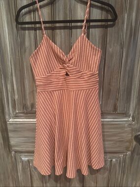 Striped Rust Twisted Front Sundress - Women